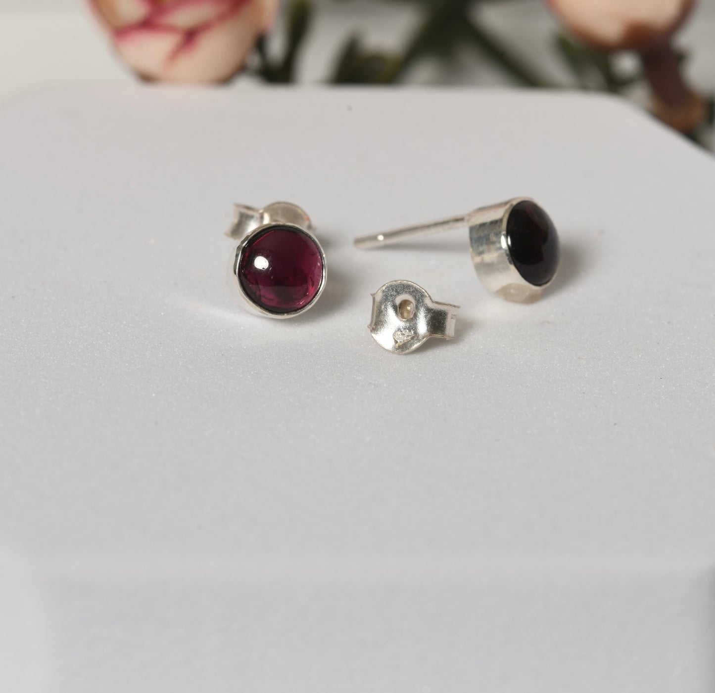 Garnet Silver Studs