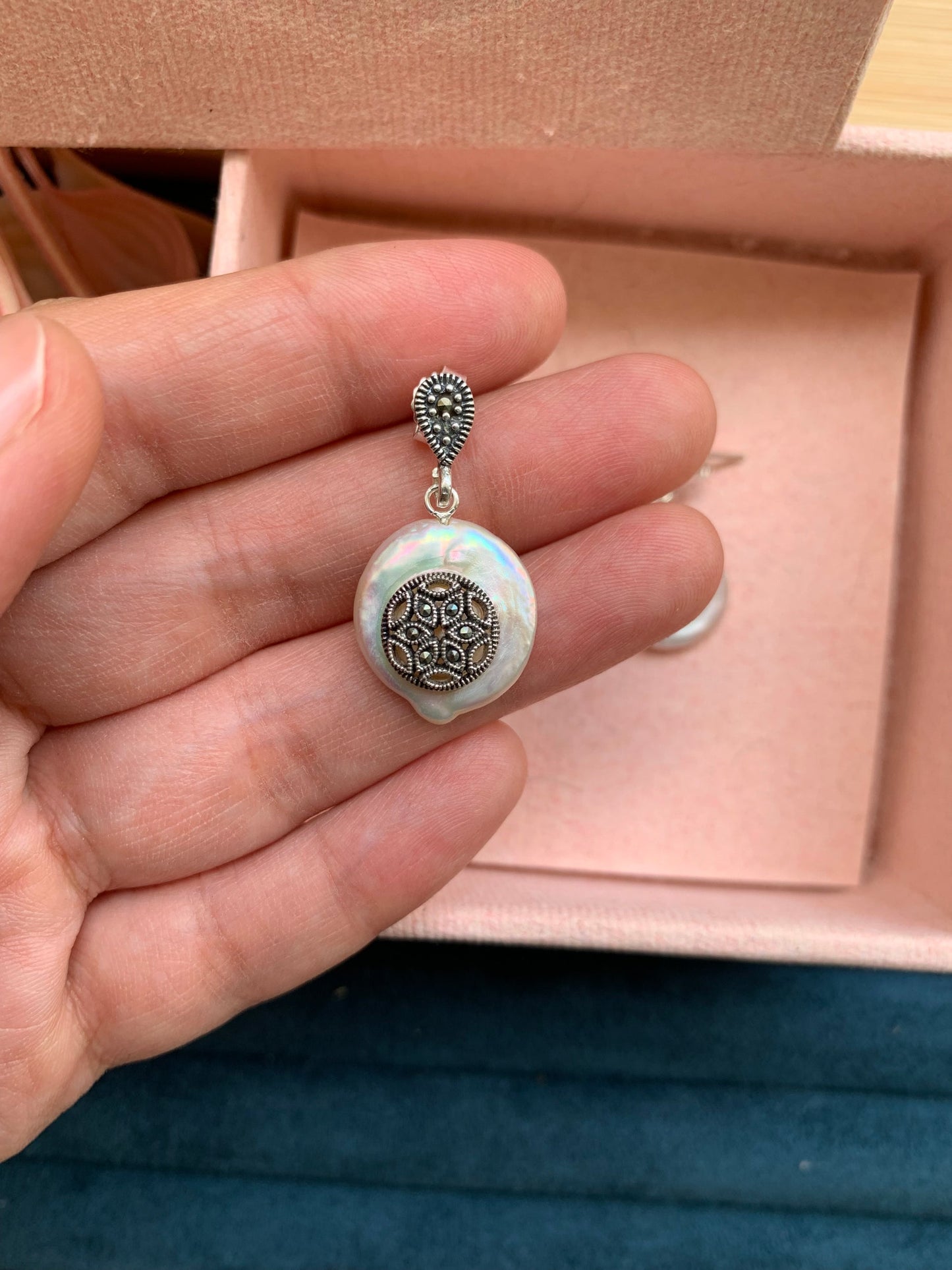 Pearl and Silver Star Marcasite Earrings