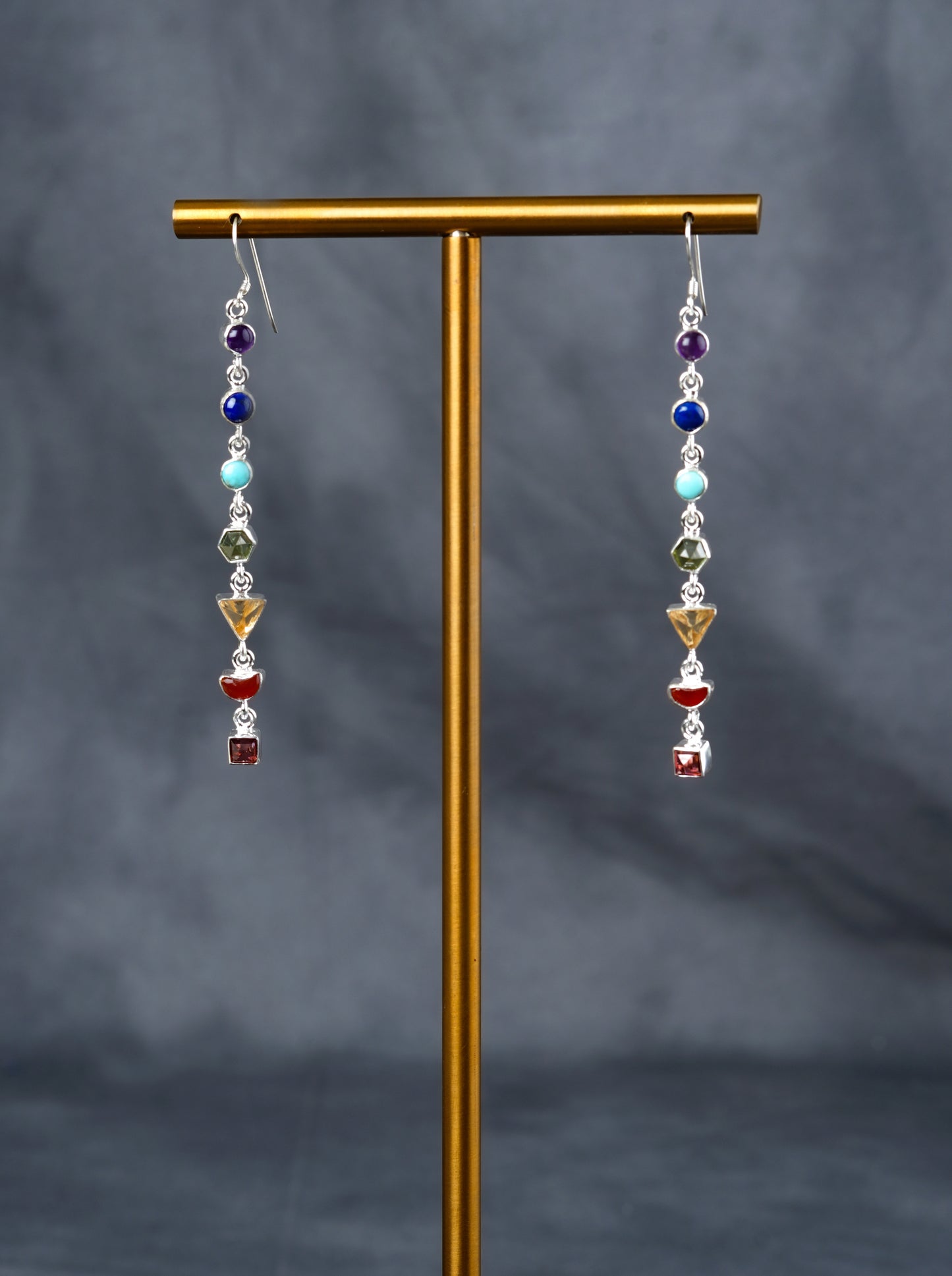 Seven Chakra Stones Long Earrings