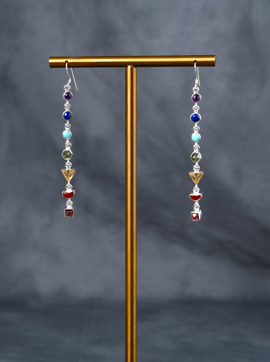 Seven Chakra Stones Long Earrings