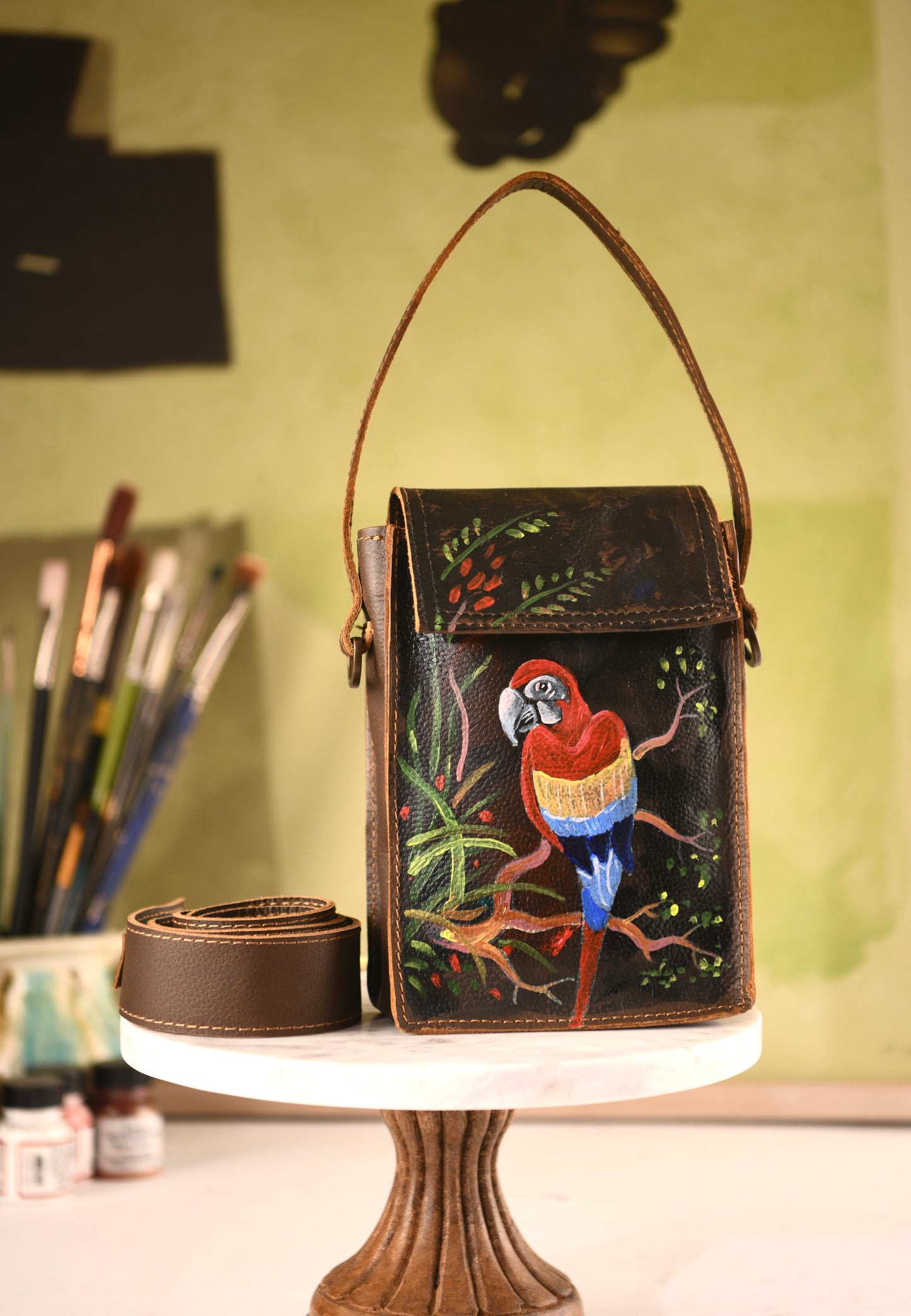 Parrot Hand Painted Leather Sling