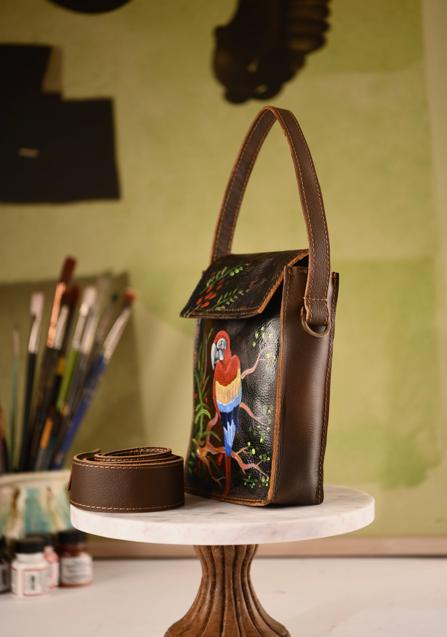 Parrot Hand Painted Leather Sling