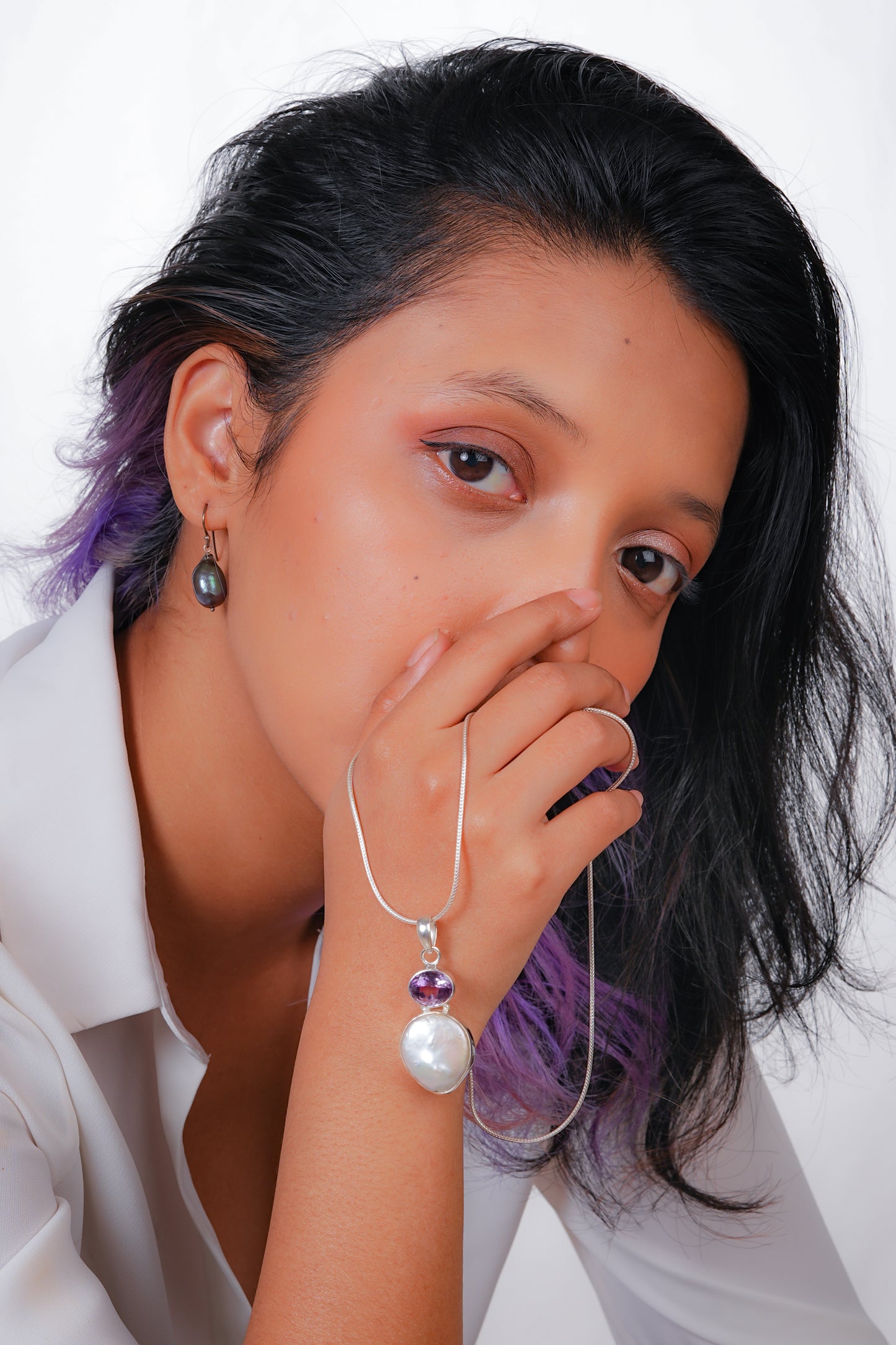 Baroque Pearl Amethyst Pendant with Chain