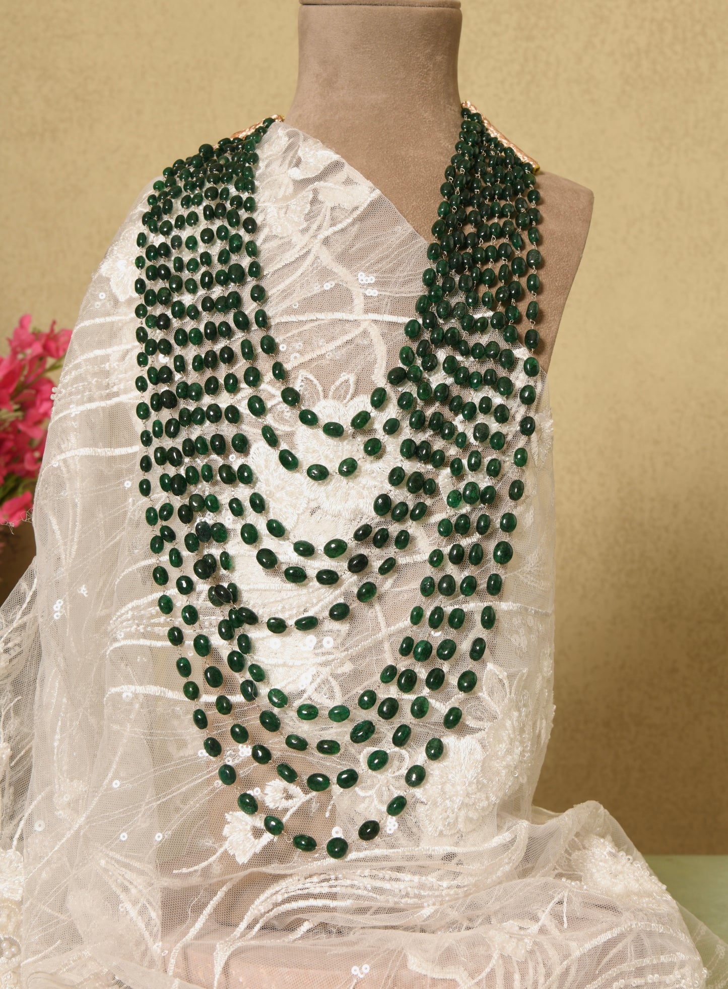 Multi Layered Silver And Green Onyx Necklace