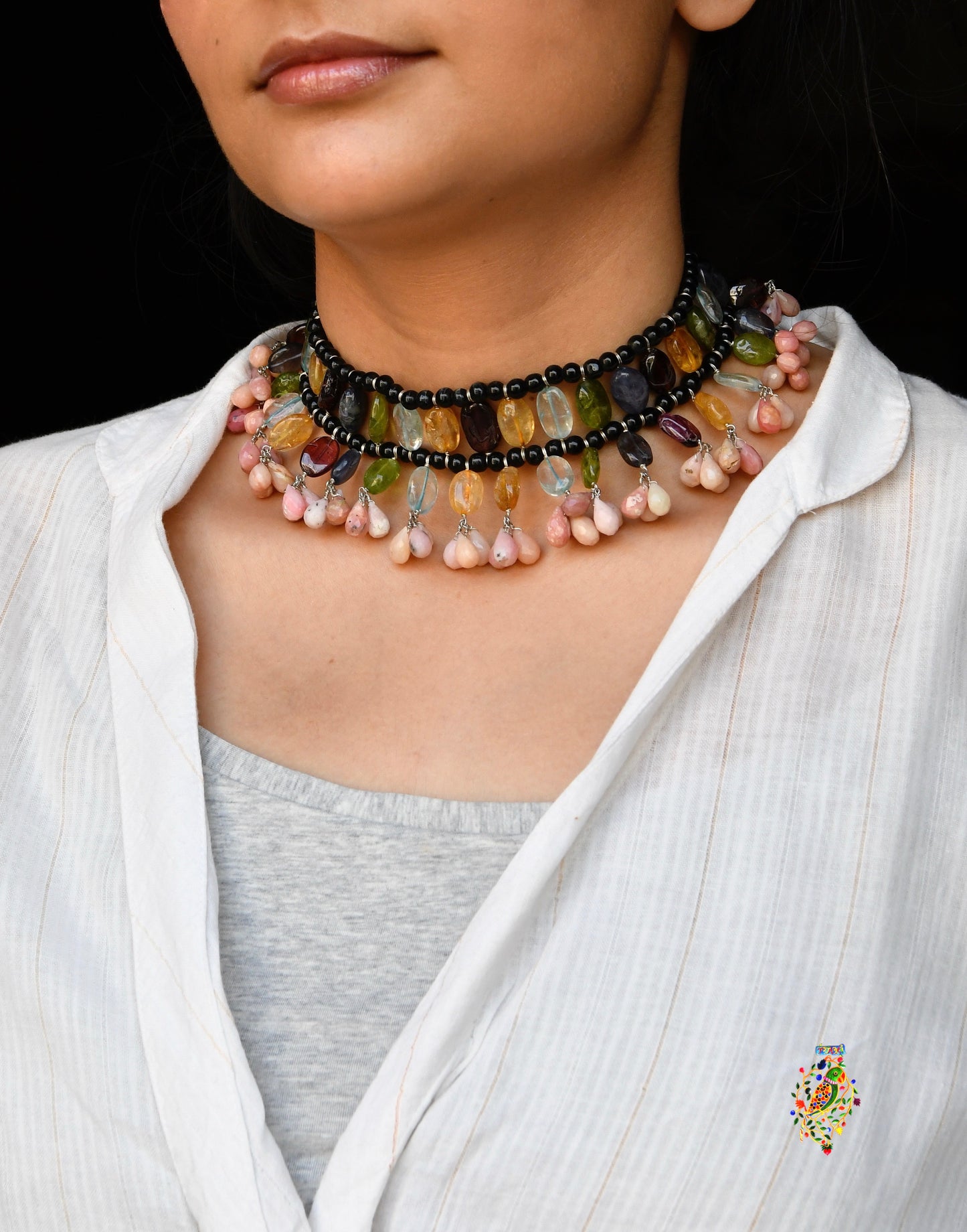 Natural Stones And Silver Designer Necklace