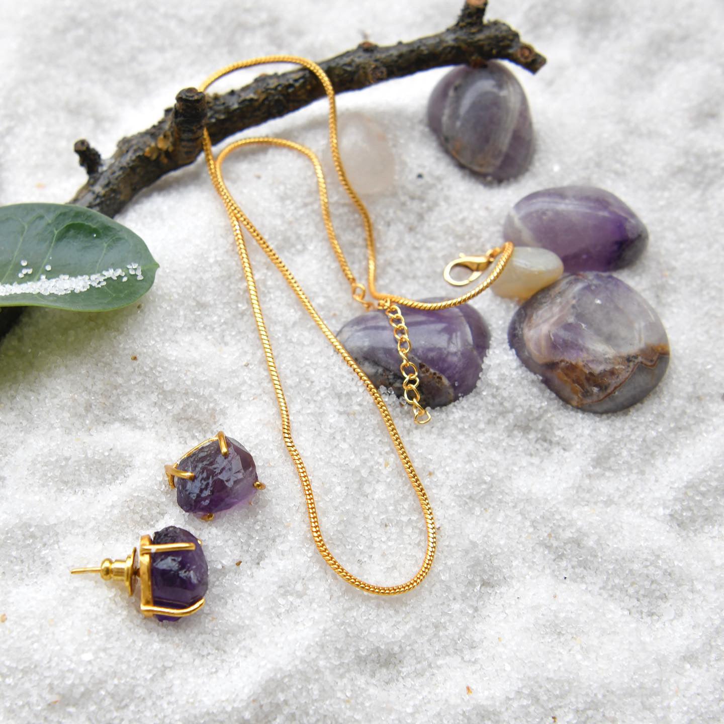 Uncut Amethyst Studs