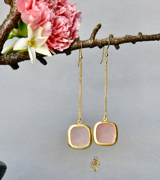 Square Pink Stone Earrings