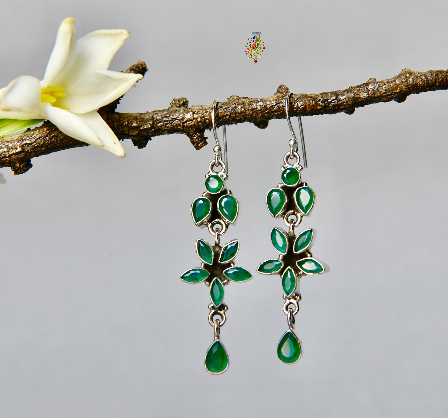 Green Flower Stone Earrings