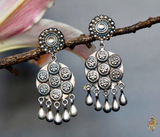 Multi Flower Silver Earrings