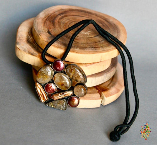 Stone and Pearls Stylish Pendant with String