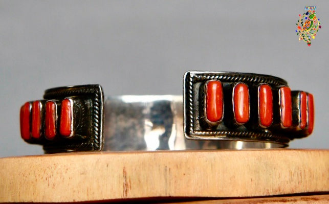 Silver Coral Stone Kada