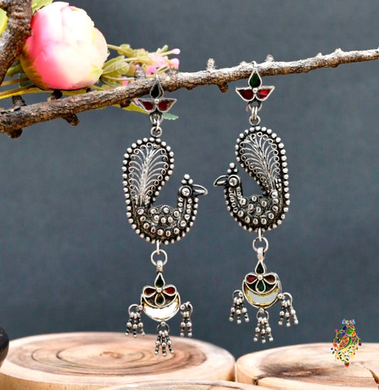 Peacock Dance Silver Earrings