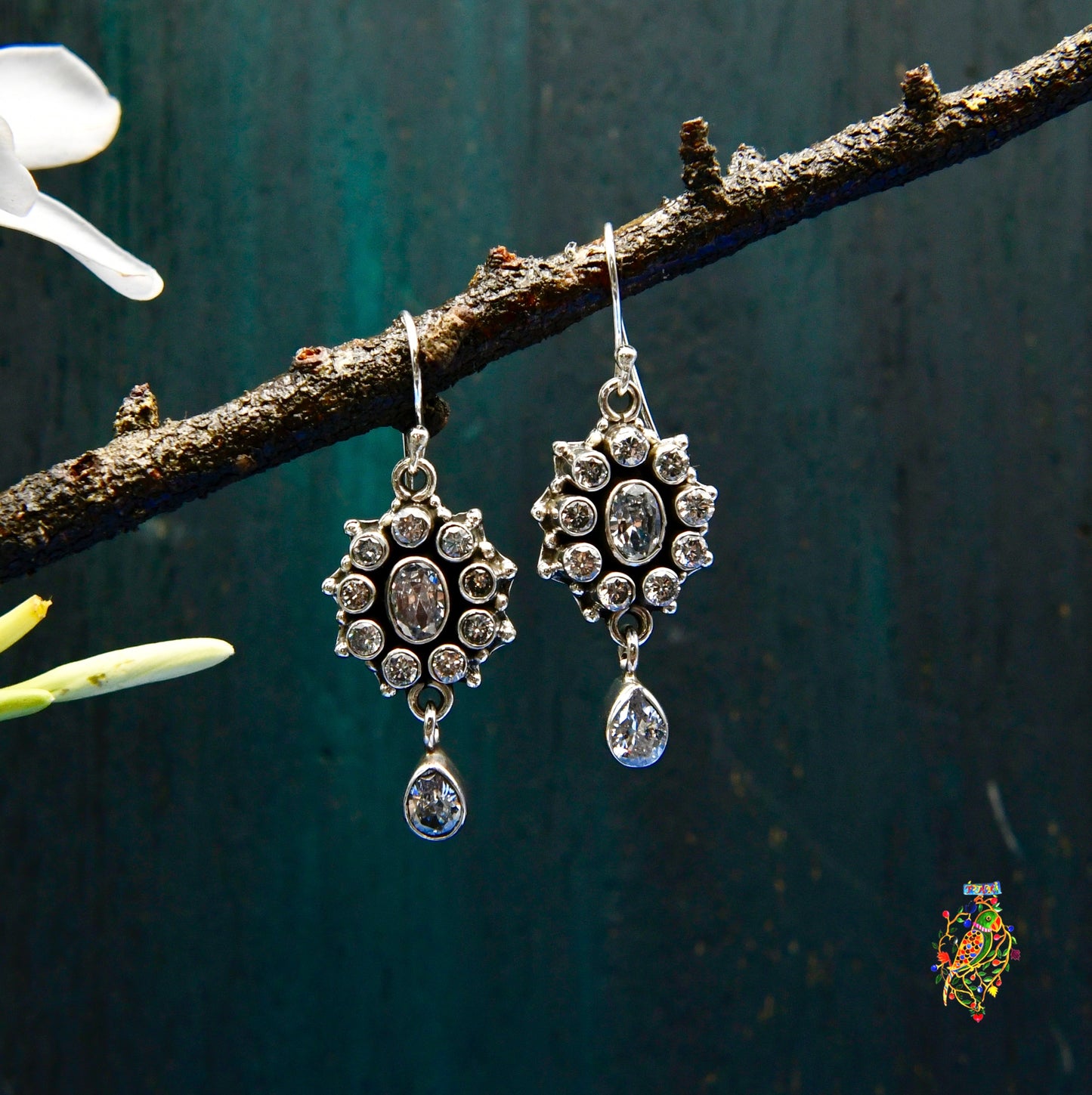 Stone Inlay Drop Earrings