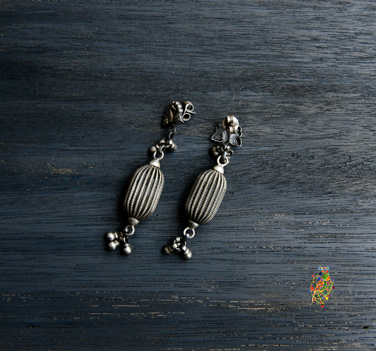 Peacock Silver Bead Earrings