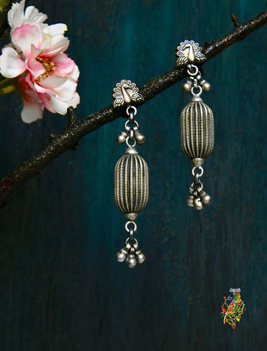 Peacock Silver Bead Earrings