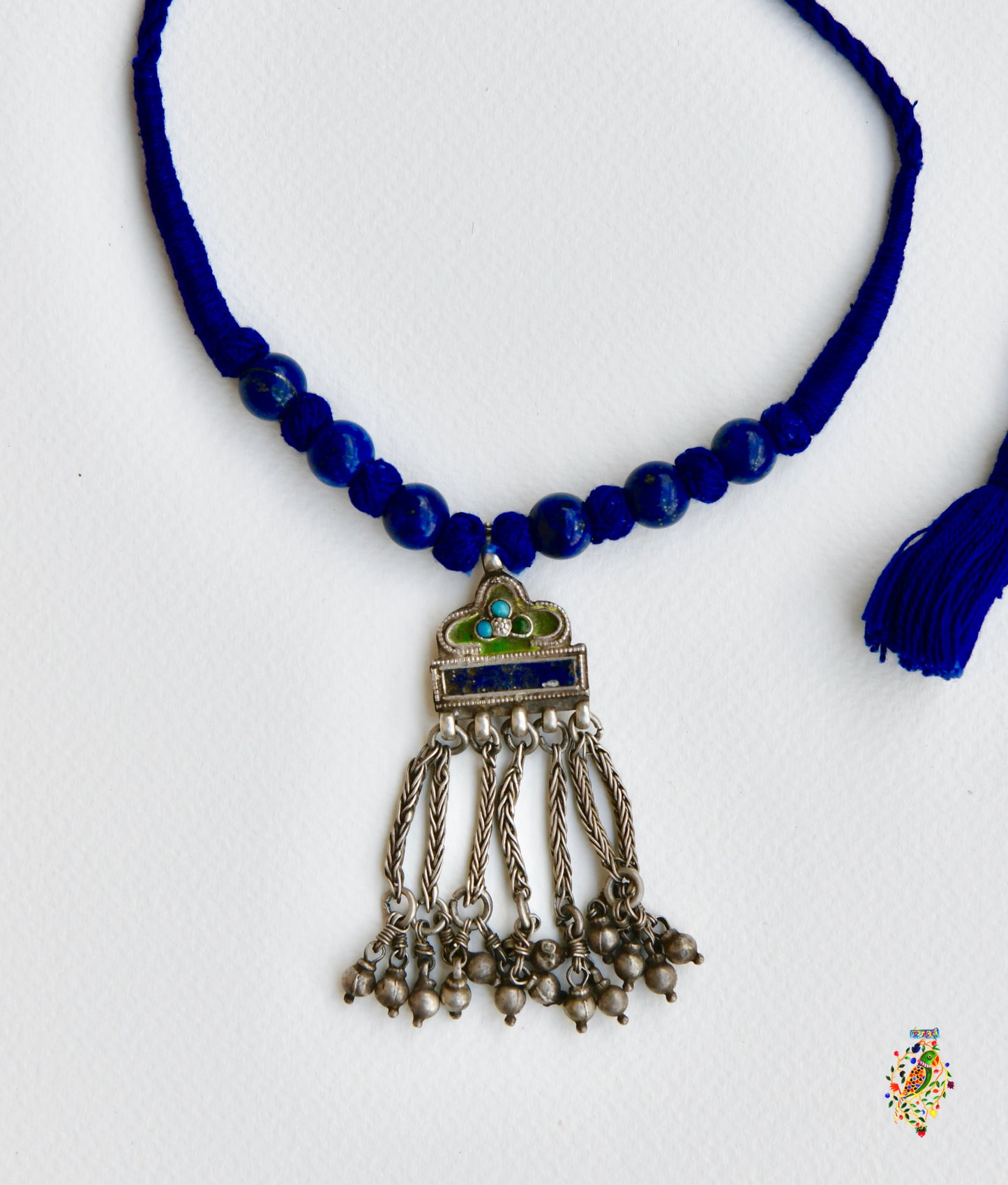 Antique Silver Pendant with Lapis Lazuli