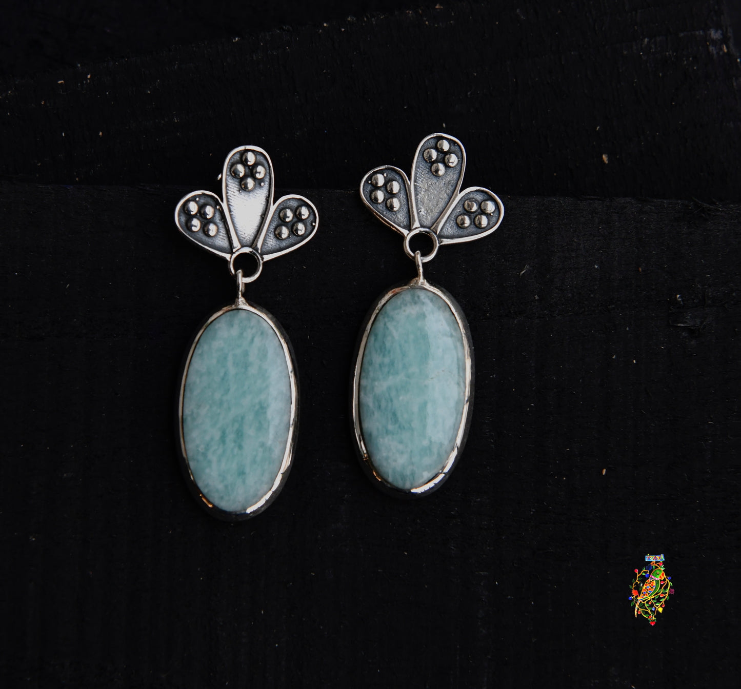 Larimar Oxidised Silver Earrings