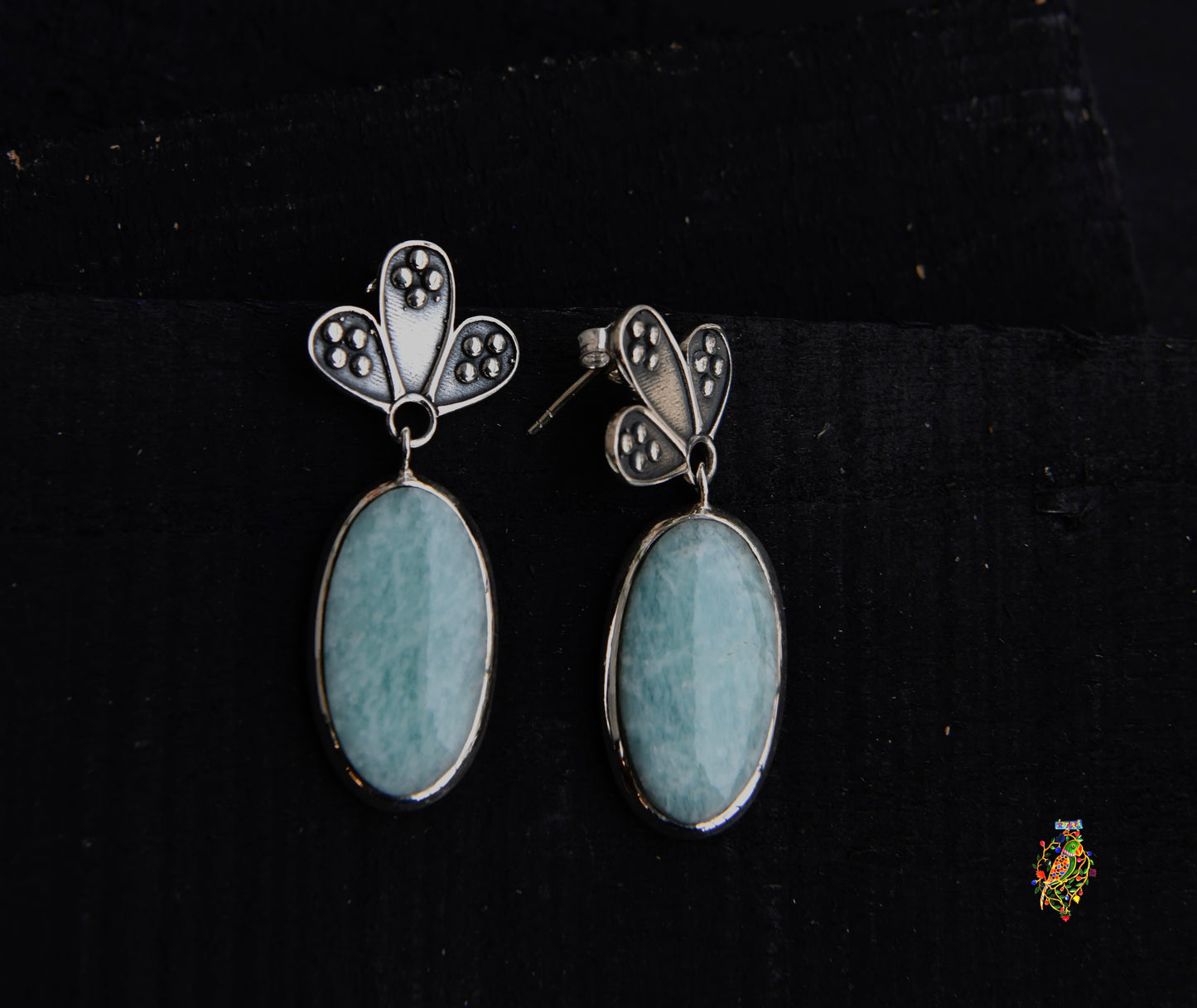 Larimar Oxidised Silver Earrings