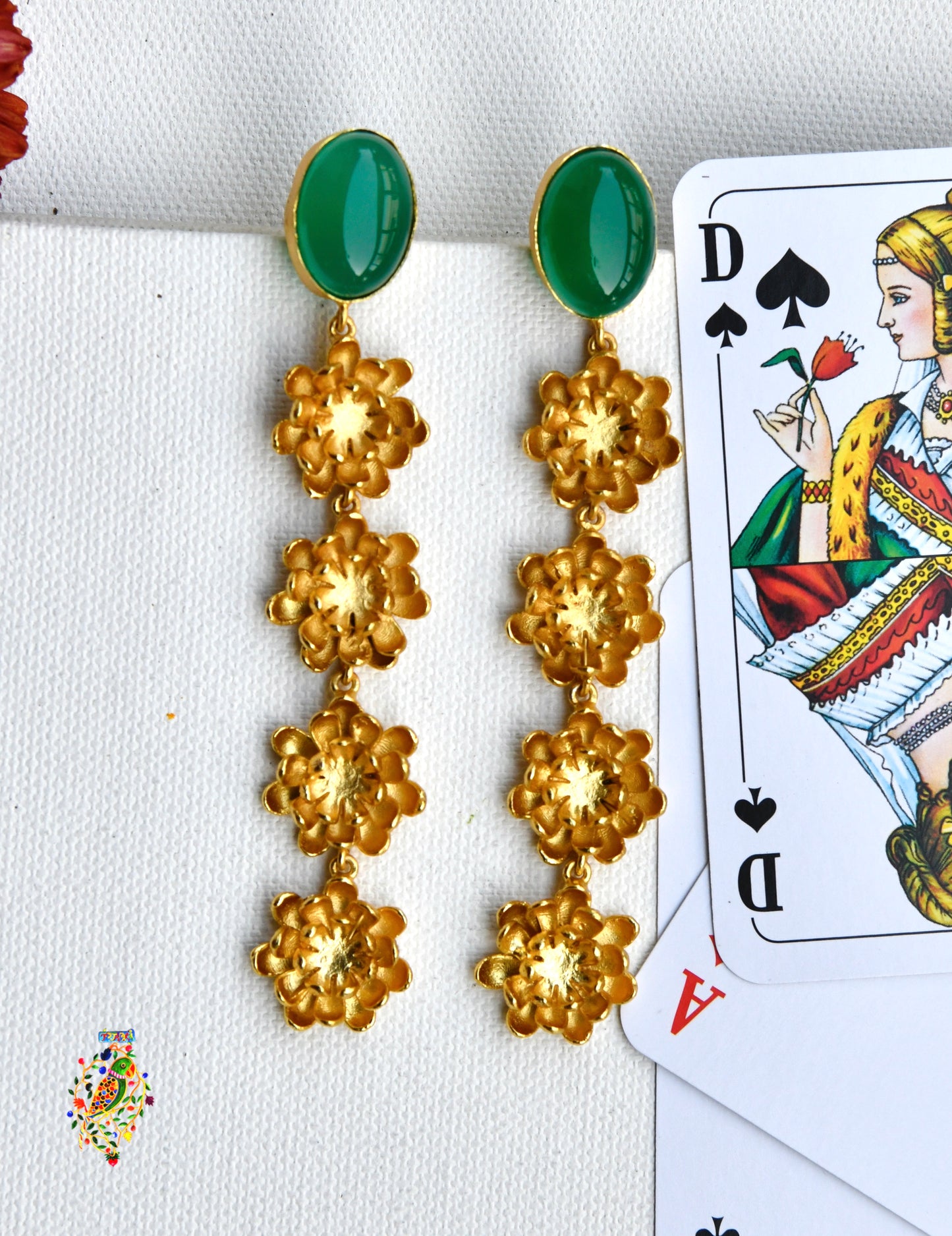 Layered Flower Links with Jade