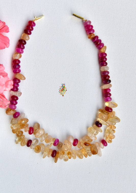 Citrine And Pink Quartz Double Layered Necklace