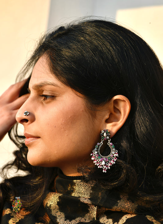 Starry Night Silver And Cut Stone Chaand Balis