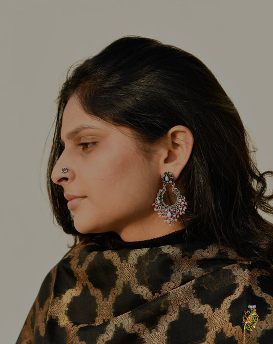 Starry Night Silver And Cut Stone Chaand Balis