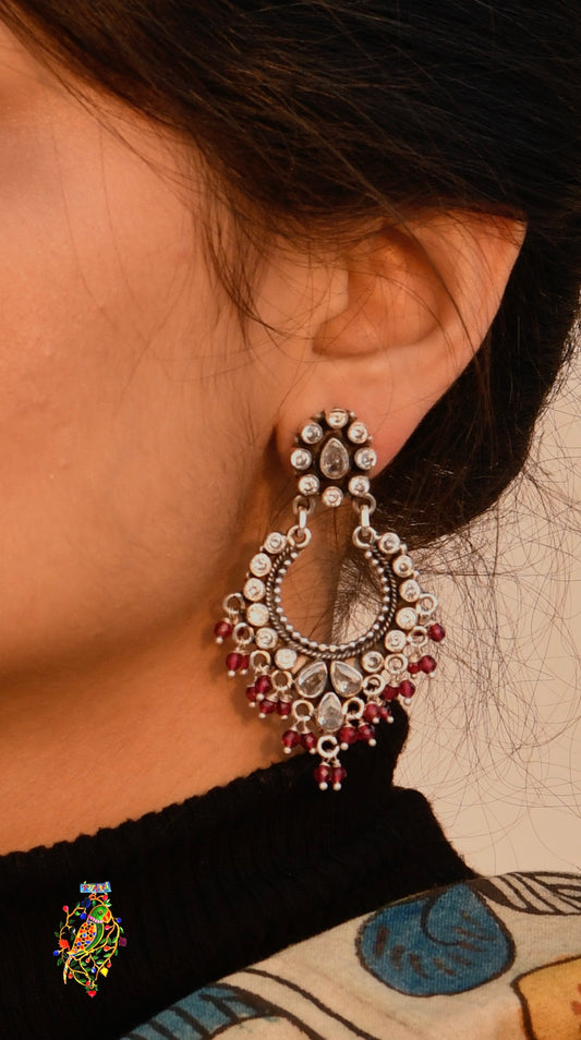 Zircon and Ruby Silver Chand Bali Earrings