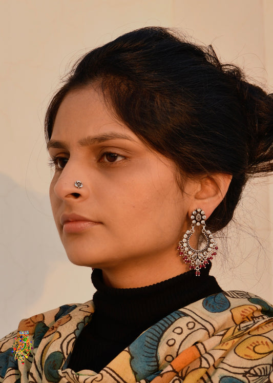 Zircon and Ruby Silver Chand Bali Earrings