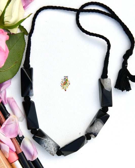 Midnight Love  Grey Agates Hand Knotted Necklace