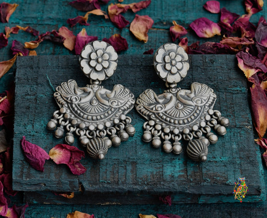 Floral Peacock Dance Silver Earrings