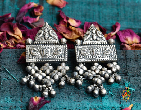 Peacock Silver With Ghunghru Earrings