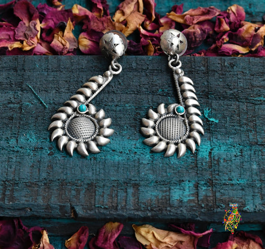 Turquoise Studded Silver Earrings