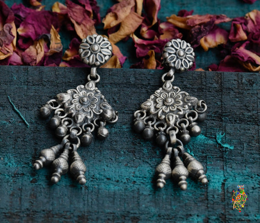 Floral Hanging Silver Earrings