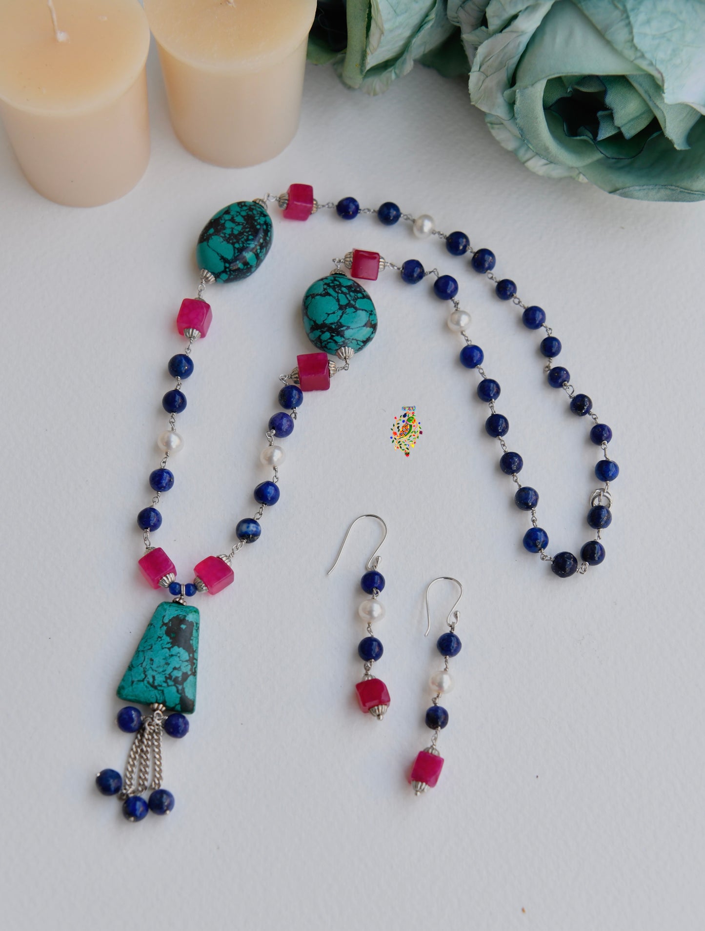 Elegant Multi Stone Silver Set