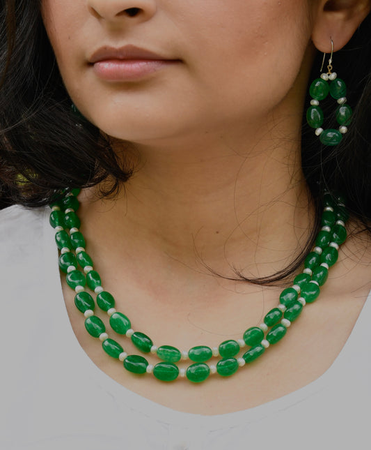 Two-Layered Green Quartz and Pearls Set