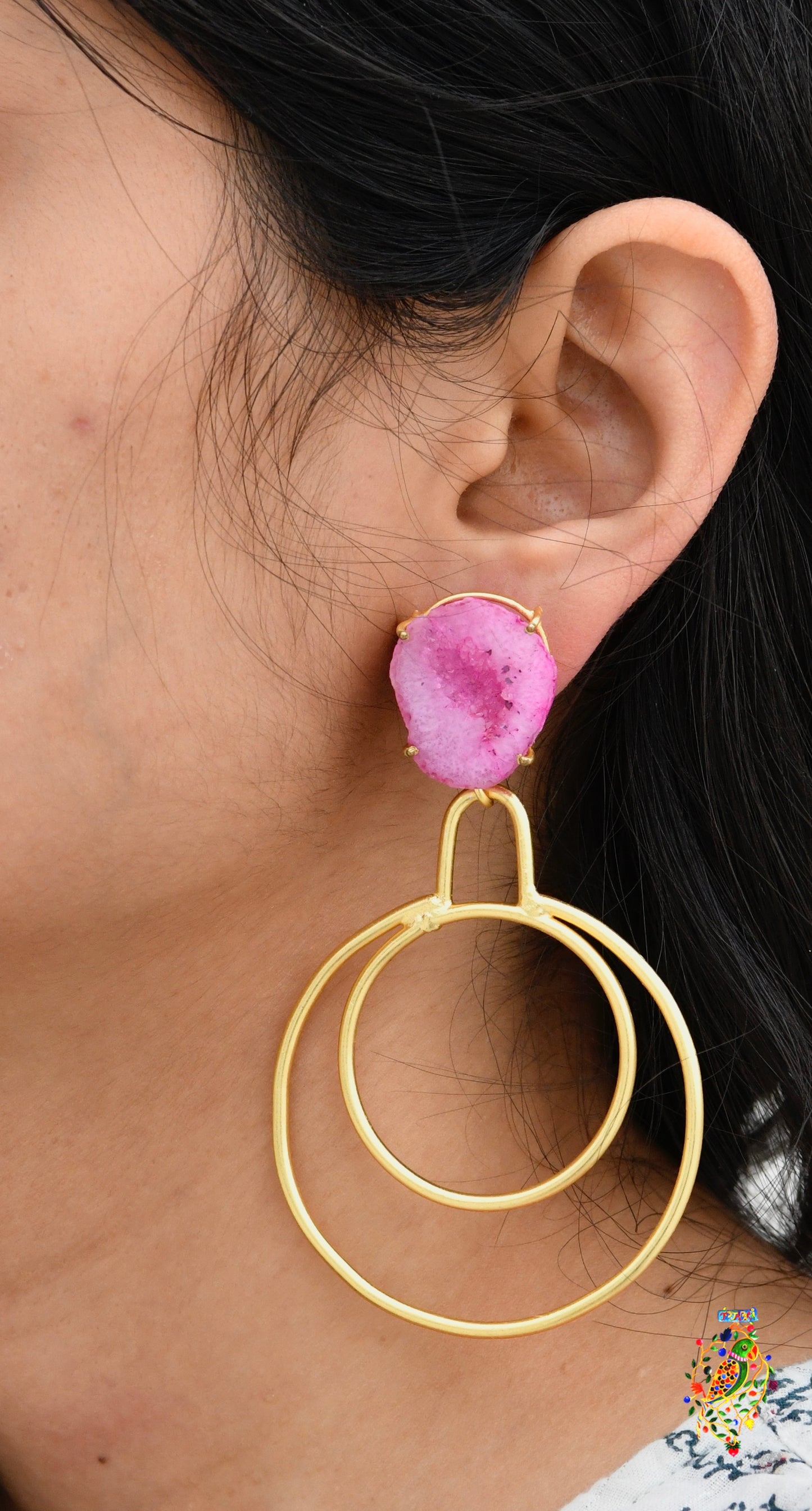 Pink Solar Stone Danglers