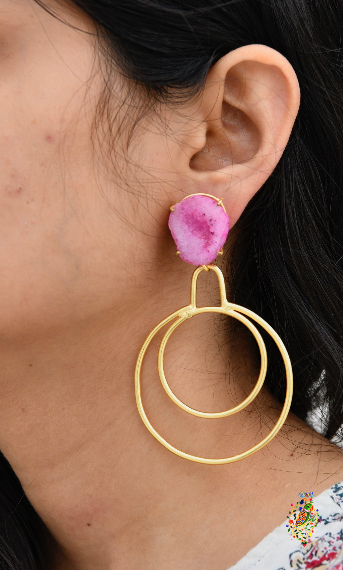 Pink Solar Stone Danglers