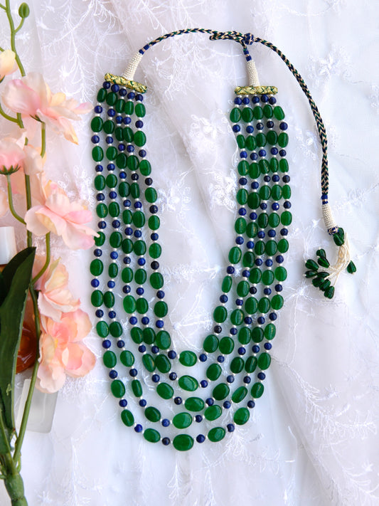 Green Quartz Lapis And Freshwater Pearls Multi Layered Necklace