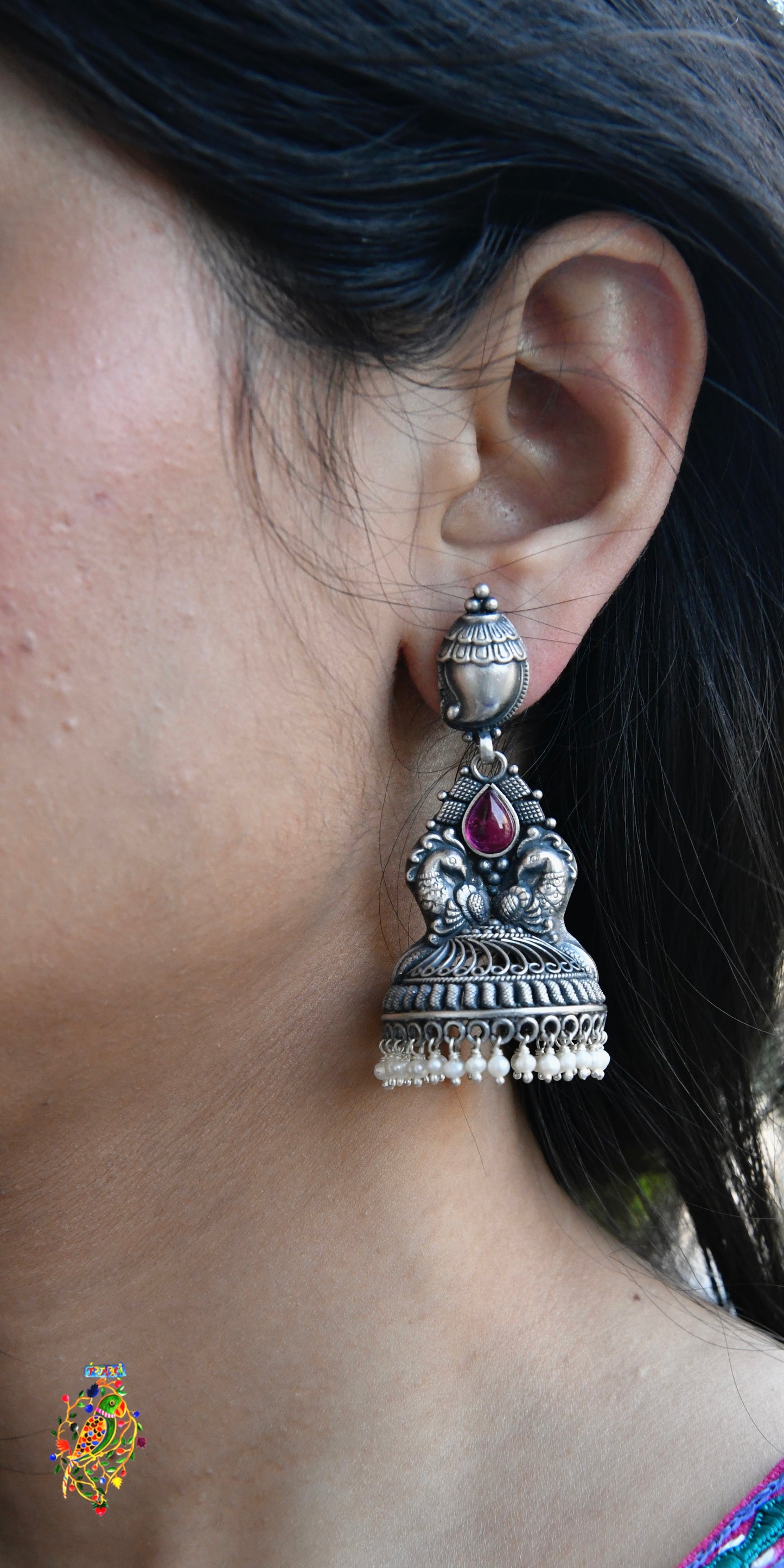Peacock Kemp Stone Jhumkas