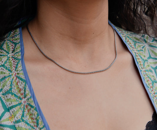 Silver Oxidised Herringbone Chain