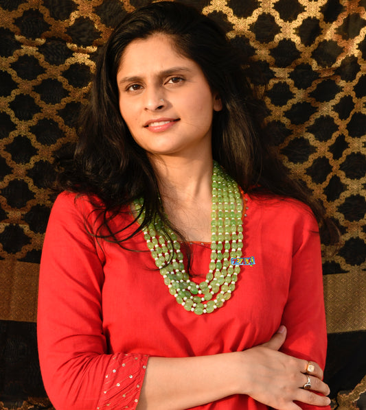 Mossy Green Onyx And Freshwater Pearls Layered Necklace