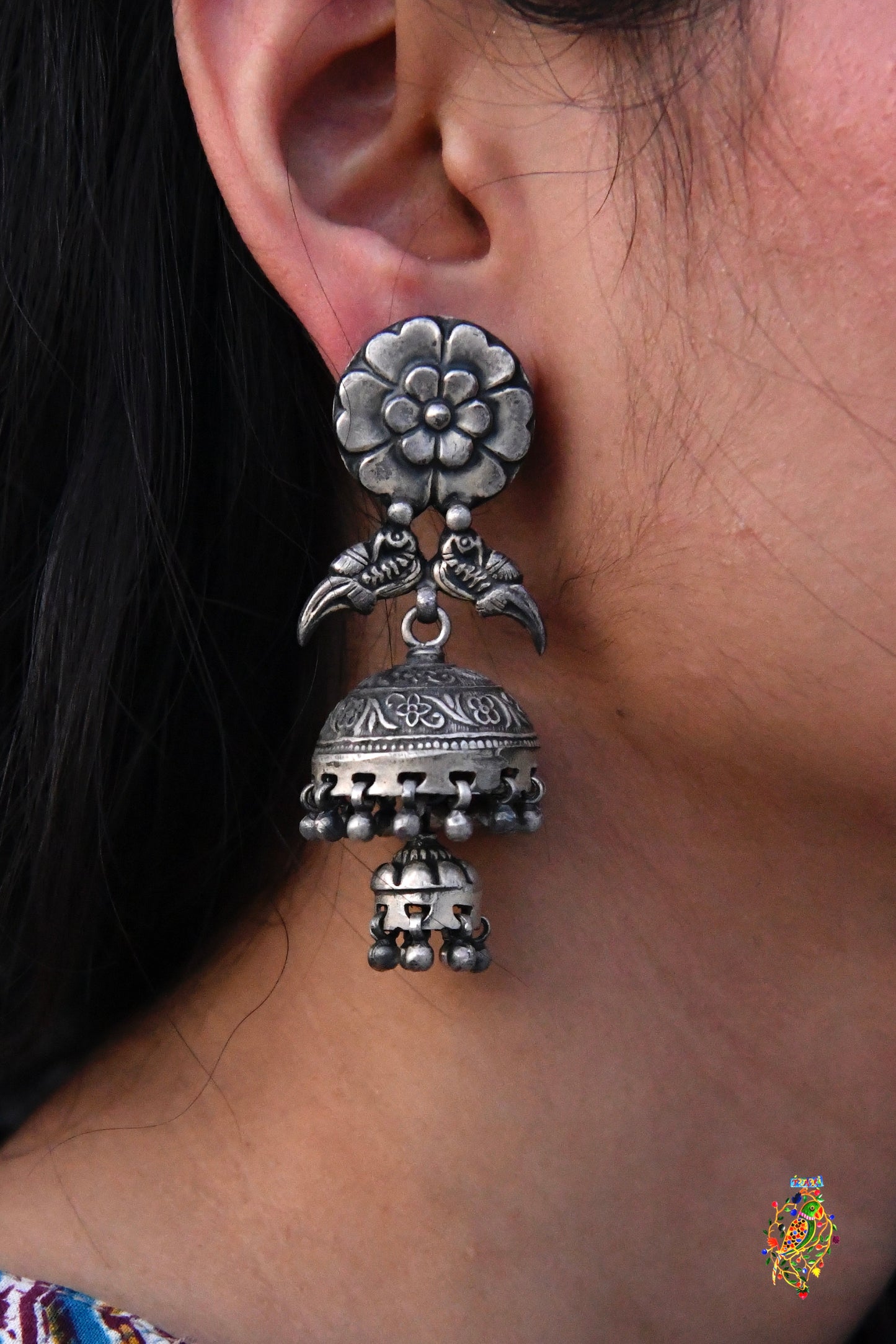 Parrot Double Jhumki Earrings