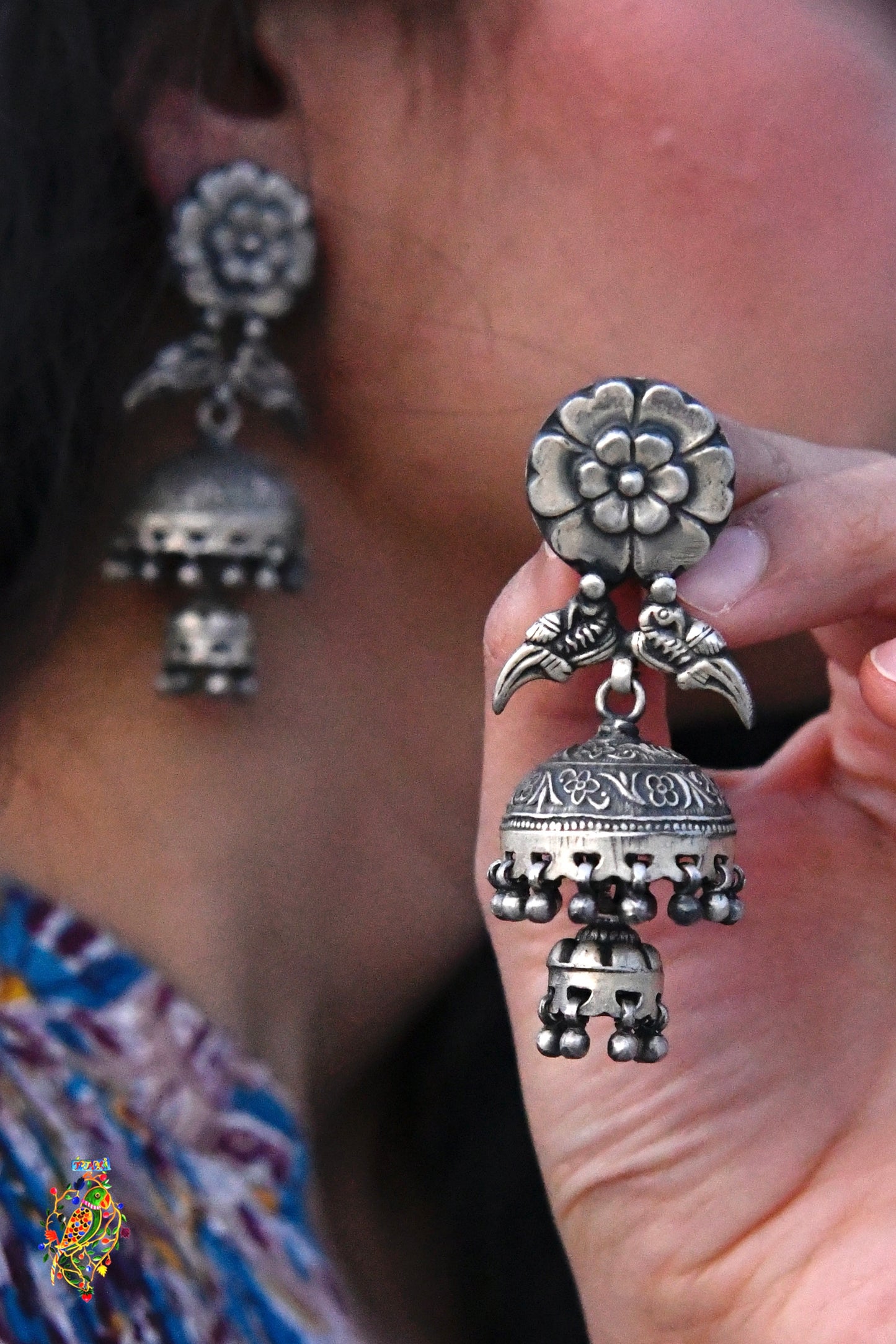 Parrot Double Jhumki Earrings