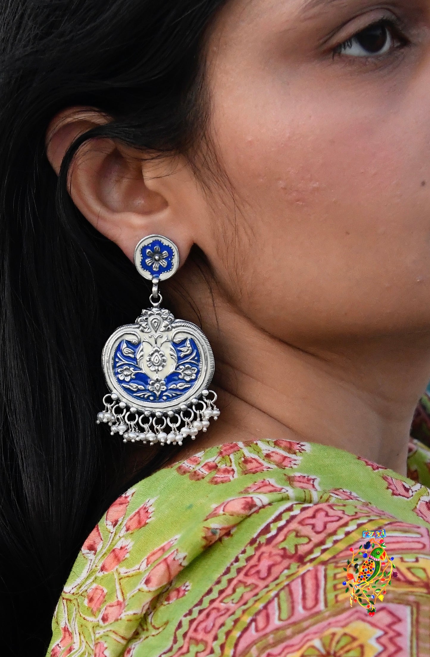 Royal Blue Enamel Silver Earrings