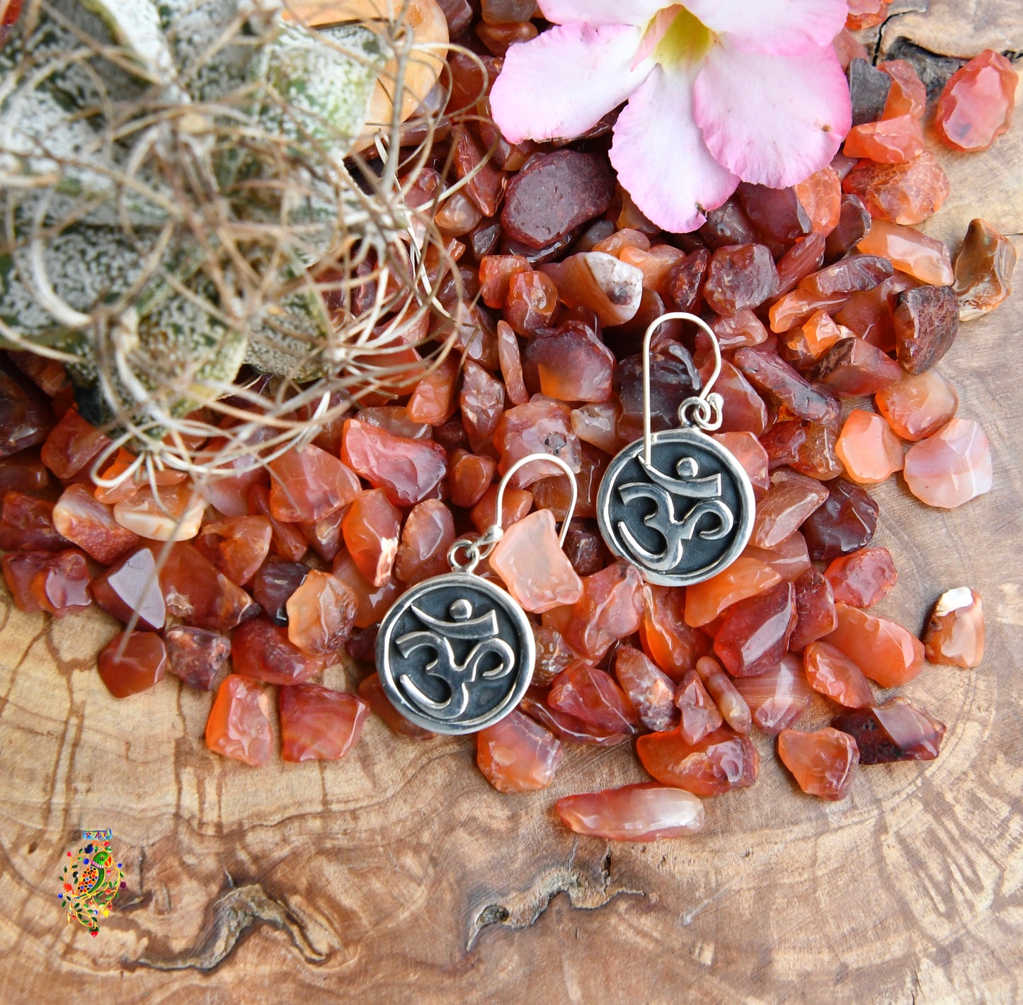 Om Oxidised Silver Earrings