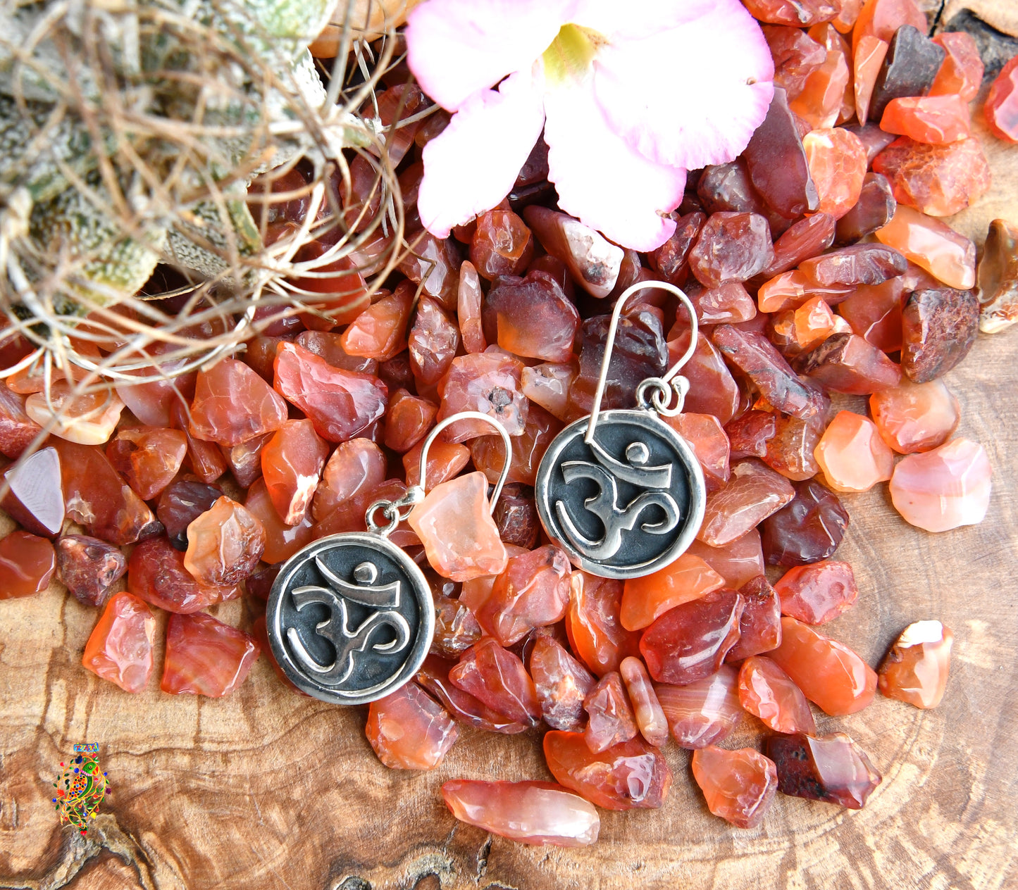 Om Oxidised Silver Earrings