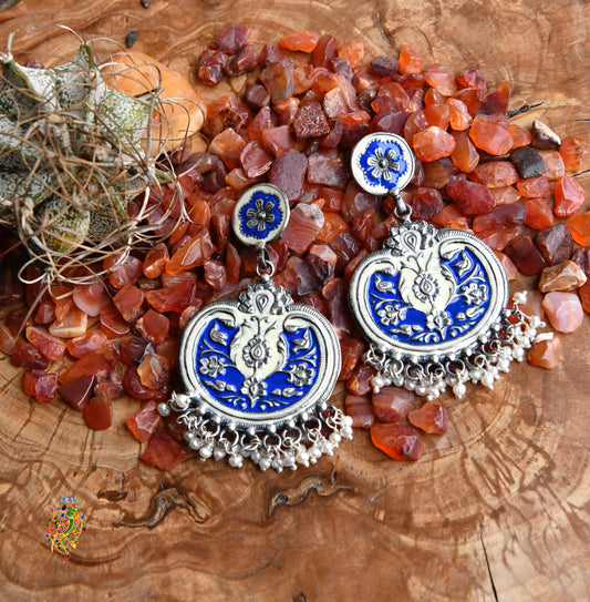 Royal Blue Enamel Silver Earrings