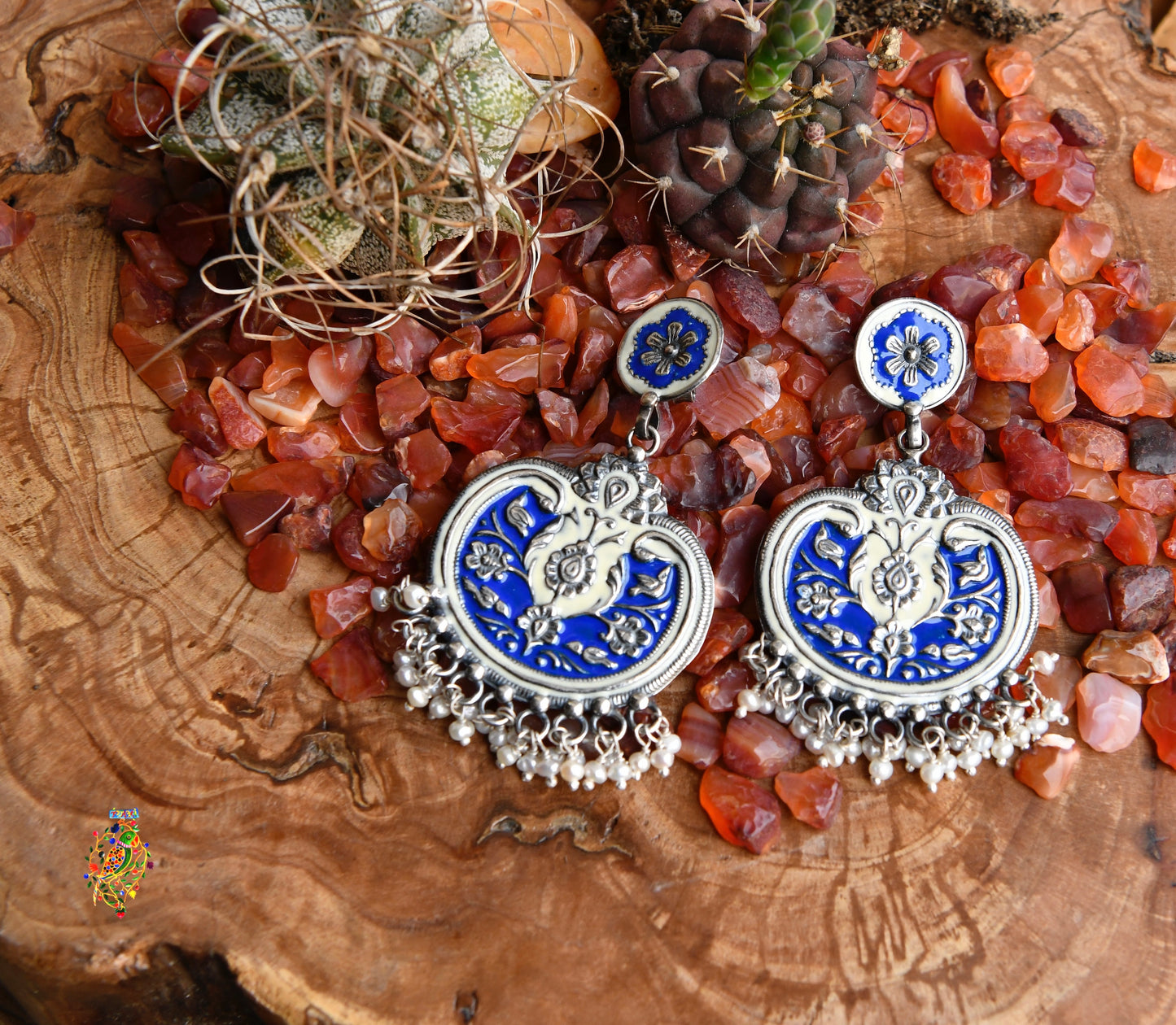 Royal Blue Enamel Silver Earrings
