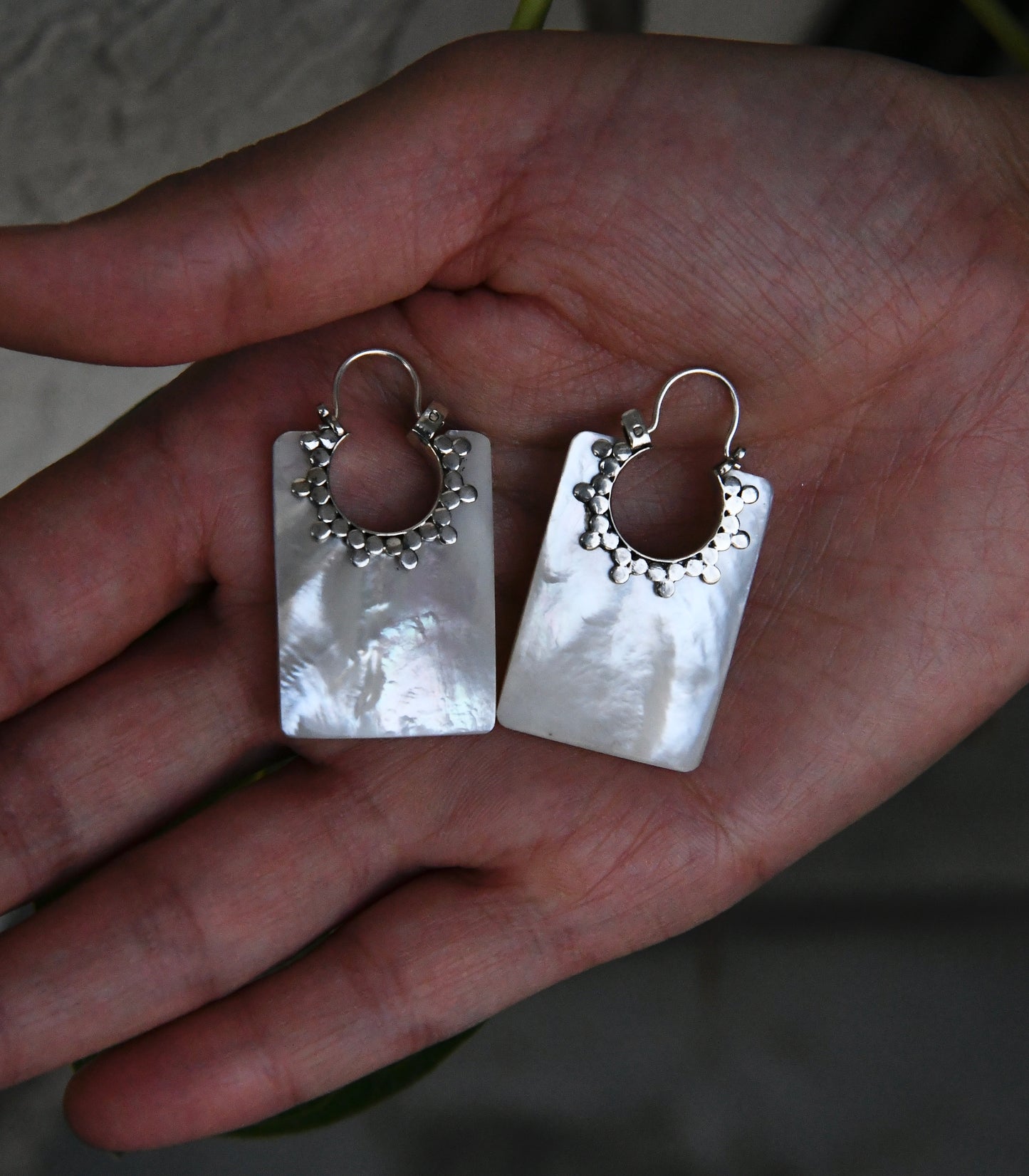 Mother-of-Pearl Rectangle Hoops