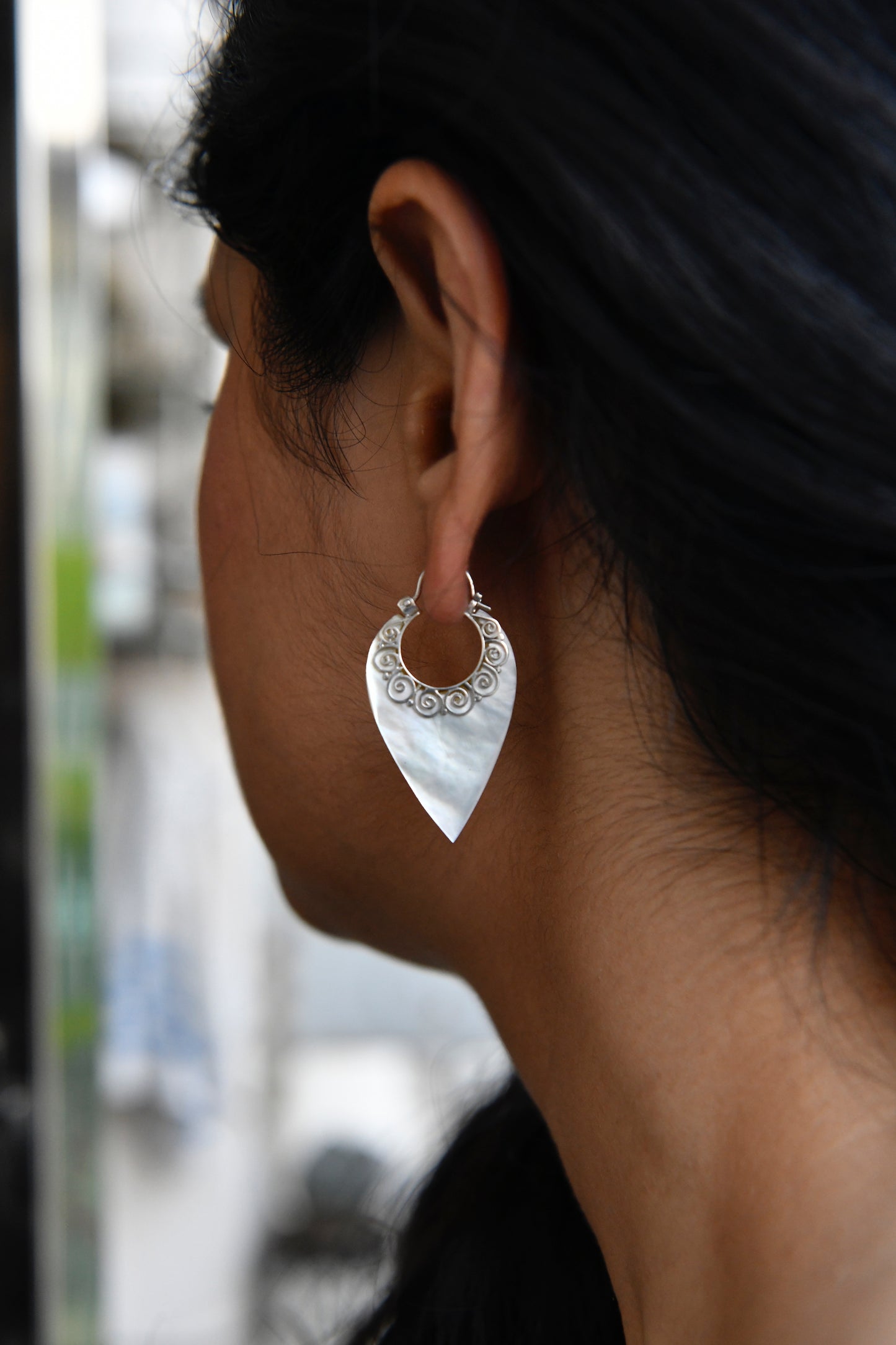 Mother-of-Pearl Drop Hoops